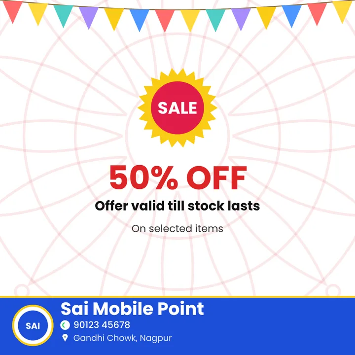 50% off sale post for a mobile shop